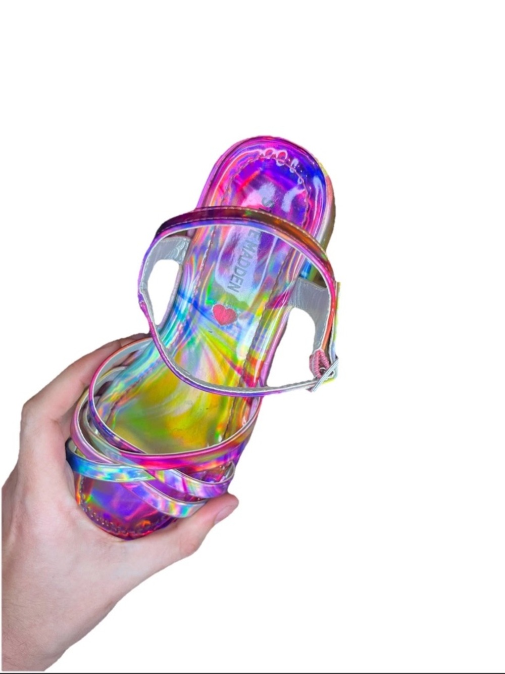Steve Madden Holographic Crazy Wedge Sandals Girls Size 3 - Picture 6 of 7